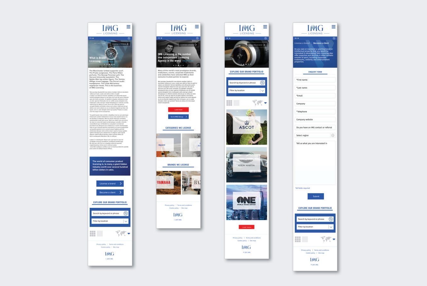 Multiple vertically arranged web pages featuring text, images, and buttons for navigation.
