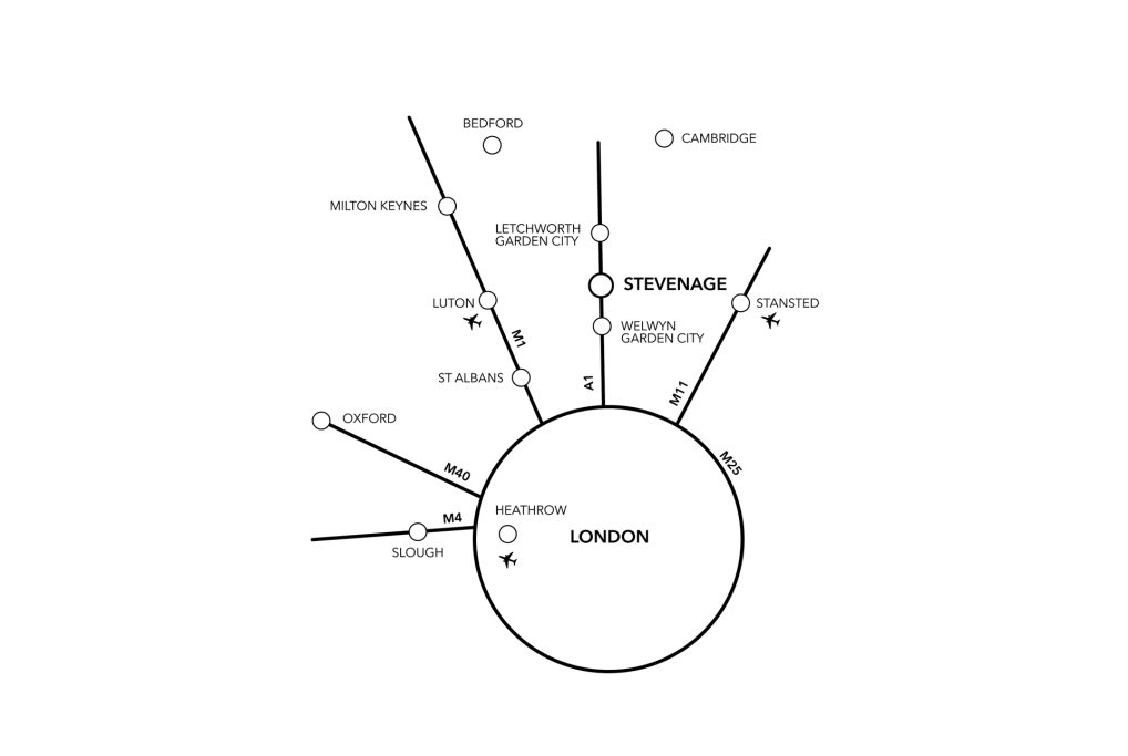 Diagram of a circular layout with labelled connections and points of interest.