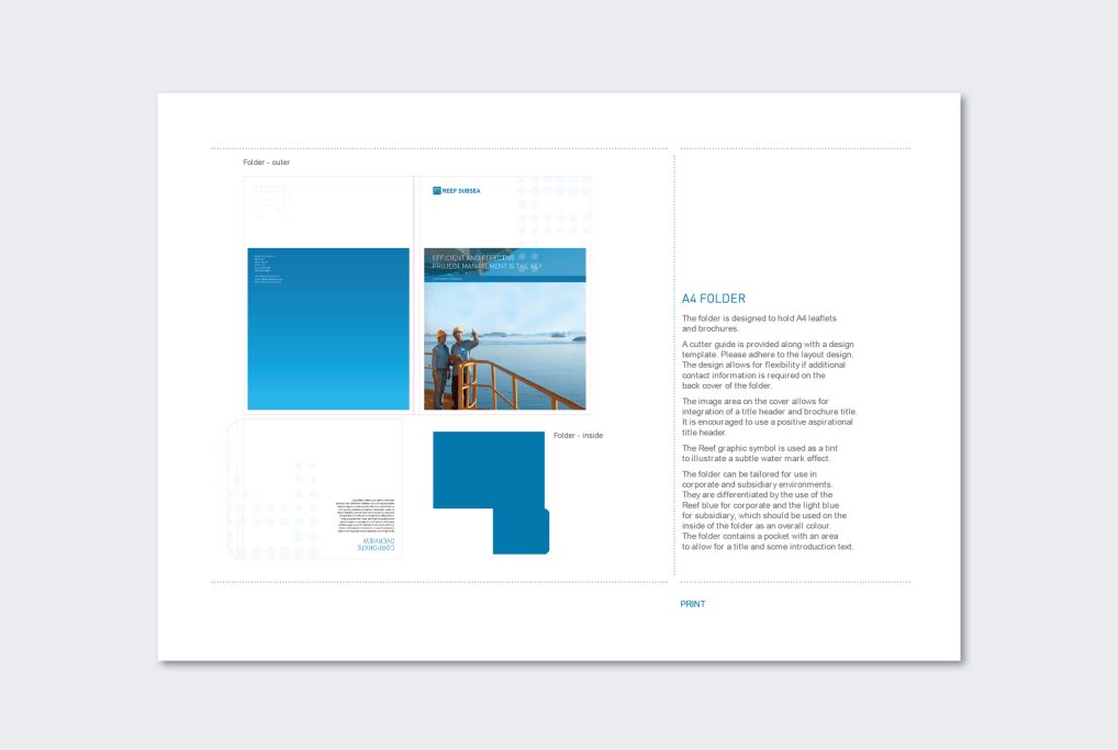 A design layout featuring blue tones, images, and text blocks.